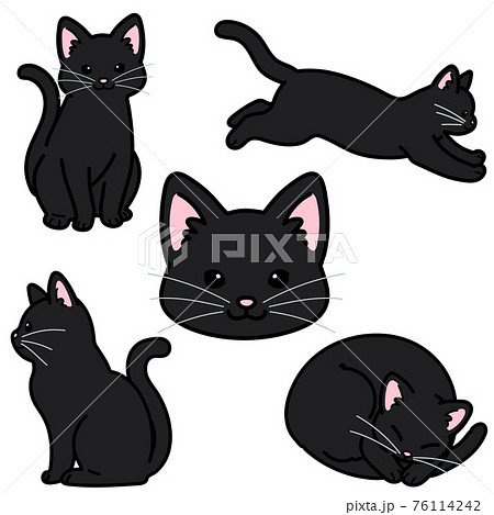 シンプルで可愛い黒猫のイラストセット 主線ありのイラスト素材 シンプルで可愛い黒猫のイラストセット 主線ありのイラスト素材