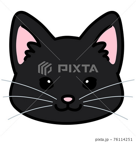 シンプルで可愛い黒猫の顔のイラスト 主線ありのイラスト素材