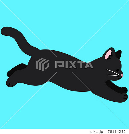 ジャンプするシンプルで可愛い黒猫のイラスト 主線なしのイラスト素材