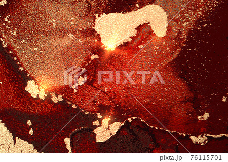 Red, maroon and gold abstract marble background with sparkles 76115701