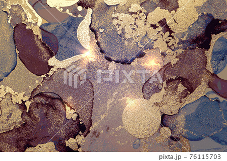 Gold and purple abstract marble background with sparkles 76115703