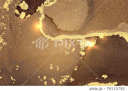 Brown and gold abstract background. Alcohol ink marble texture 76115782