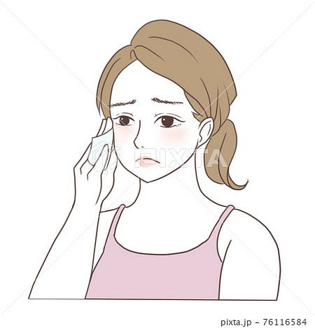 皮脂くずれ 肌トラブルに困る女性のイラスト素材