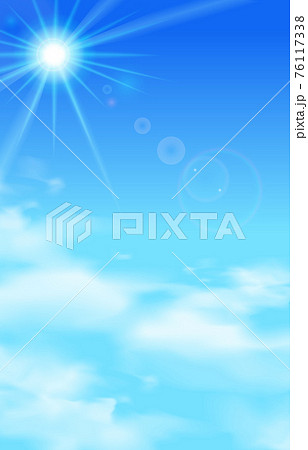 青空と雲と太陽の日差しのベクターイラスト背景のイラスト素材