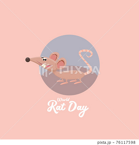 World Rat Day banner with Vector cartoon funny mouse animal isolated on pink background. Little cute smiling mice character 76117598