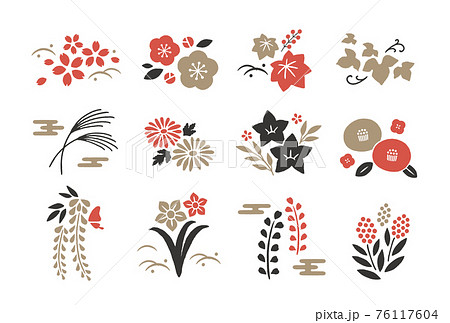 和風の植物アイコン3色 76117604