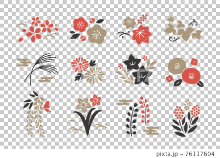 和風の植物アイコン3色 76117604