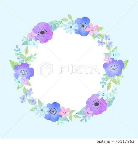 青い花のフラワーリース 水彩風ベクター のイラスト素材