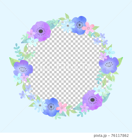 青い花のフラワーリース 水彩風ベクター のイラスト素材
