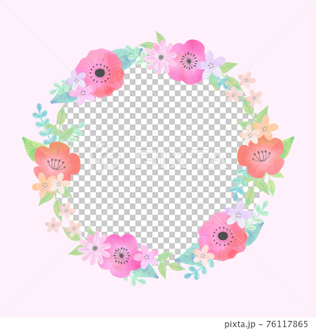 ピンクの花のフラワーリース 水彩風ベクター のイラスト素材