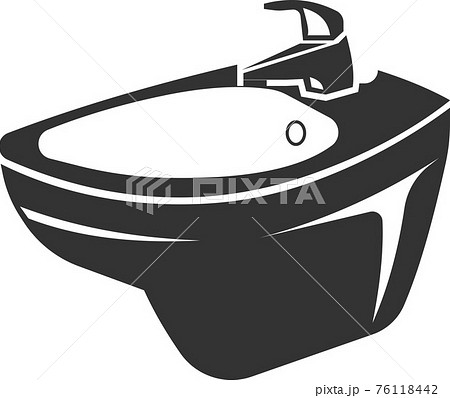 Toilet bowl icon. Black silhouette. Vector illustration. Toilet bowl icon. Black silhouette. Vector illustration. 76118442