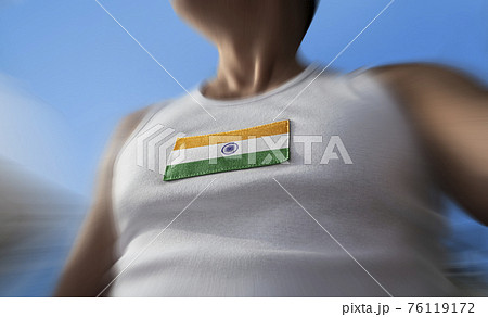 The national flag of India on the athlete's chest The national flag of India on the athlete's chest 76119172