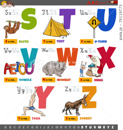 educational cartoon alphabet letters for children set from S to Z 76119773