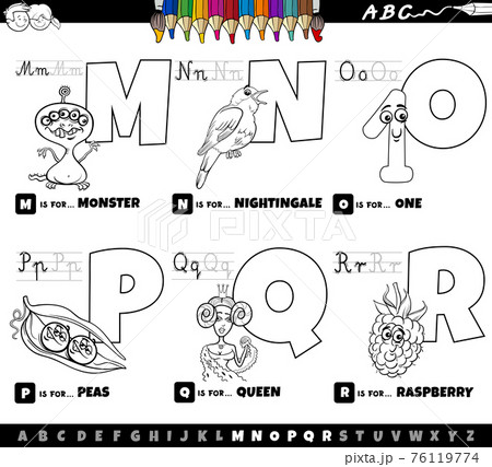 educational cartoon alphabet letters set from M to R color book page 76119774