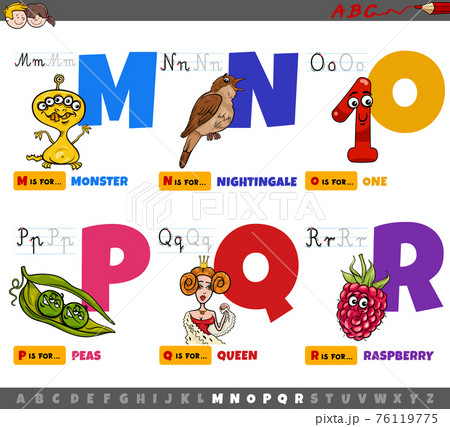 educational cartoon alphabet letters for children from M to R 76119775