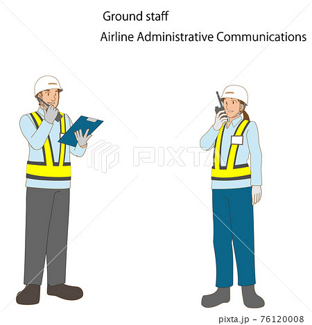 業務通信するグランドハンドリングスタッフのセットのイラスト素材