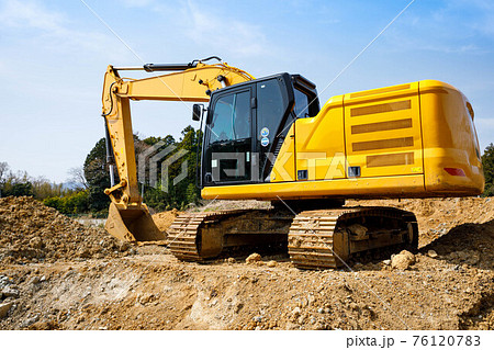 建設機械 建設車両 重機パワーショベル バックホーの写真素材 [76120783] - PIXTA