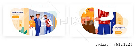 Claustrophobia landing page design, website banner vector template set. People in elevator. Fear of enclosed spaces. Claustrophobia landing page design, website banner vector template set. People in elevator. Fear of enclosed spaces. 76121229