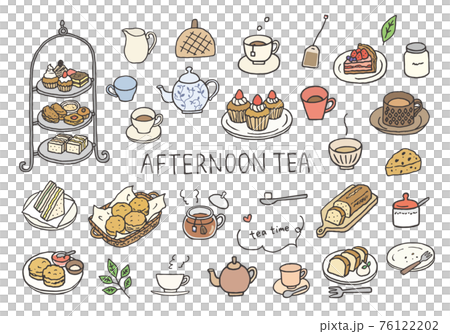 紅茶・アフタヌーンティーにまつわる手描きイラスト（カラー） 76122202