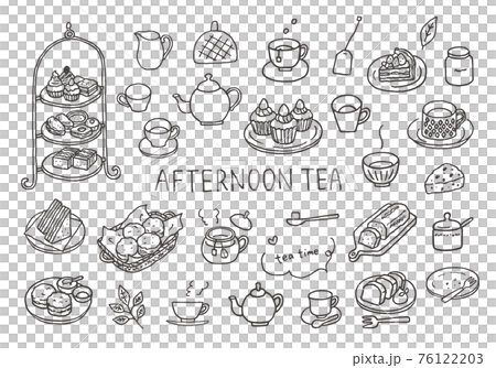 與茶和下午茶相關的手繪插圖（單色） 76122203