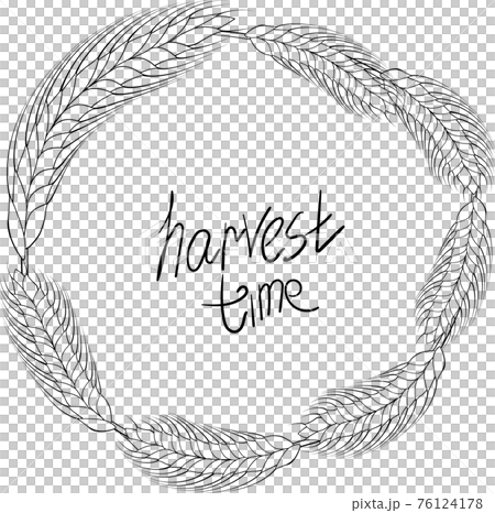 line art wreath of wheat frame with copy space 76124178
