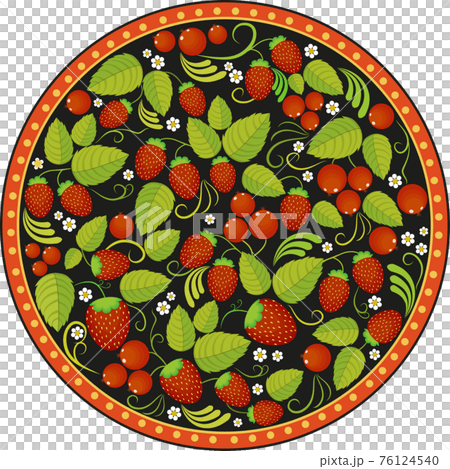 Hohloma round pattern on a black background Hohloma round pattern on a black background 76124540