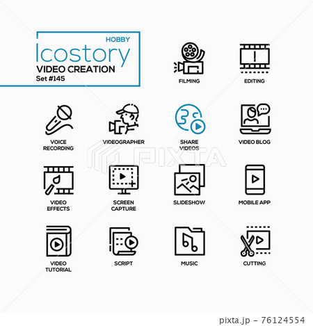 Video creation - line design style icons set 76124554