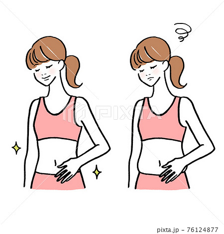 お腹を気にする女性のイラスト 76124877