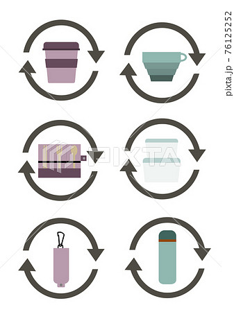 イラスト素材 リサイクル エコ リユースをわかりやすくイメージしたアイコンセットのイラスト素材