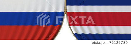 Flags of Russia and Costa Rica and closing or opening zipper between them. Political negotiations or interaction conceptual 3D rendering Flags of Russia and Costa Rica and closing or opening zipper between them. Political negotiations or interaction conceptual 3D rendering 76125789
