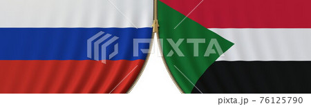 Flags of Russia and Sudan and closing or opening zipper between them. Political negotiations or interaction conceptual 3D rendering 76125790
