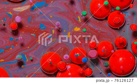 Fantastic structure of colorful oil paint and ink bubbles, chaotic motion, abstract colorful paint 76126127