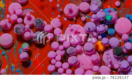 Bubbles float in liquid paint, mixing ink, oil and milk, abstract multicolor hypnotic painting Bubbles float in liquid paint, mixing ink, oil and milk, abstract multicolor hypnotic painting 76126137