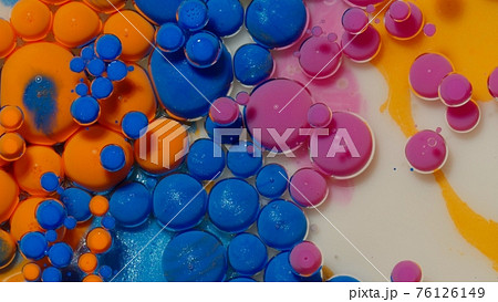 Fantastic structure of colorful oil paint and ink bubbles, chaotic motion, abstract colorful paint 76126149
