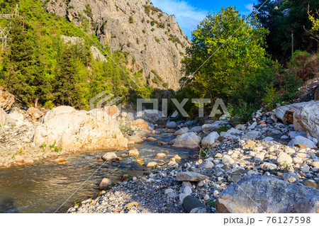 View of a mountain river in Kesme Bogaz canyon, Antalya province in Turkey 76127598