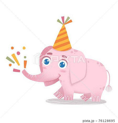 Cute baby elephant standing with trunk raised... - Stock Illustration  [76128695] - PIXTA