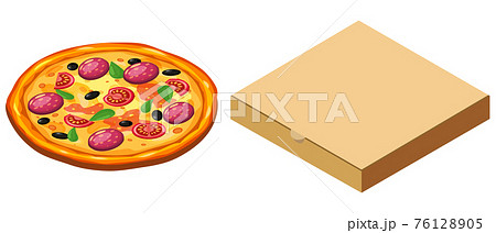 Pizza and box cardboard package closed, isometric. Package template, delivery, flat design. Vector 76128905