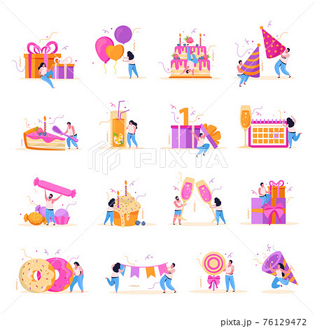 Birthday Flat Icon Set 76129472