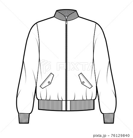 Zip-up Bomber ma-1 flight jacket technical fashion illustration with Rib collar, cuffs, waist, oversized, long sleeves 76129840