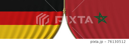 Germany and Morocco cooperation or conflict, flags and closing or opening zipper between them. Conceptual 3D rendering Germany and Morocco cooperation or conflict, flags and closing or opening zipper between them. Conceptual 3D rendering 76130512