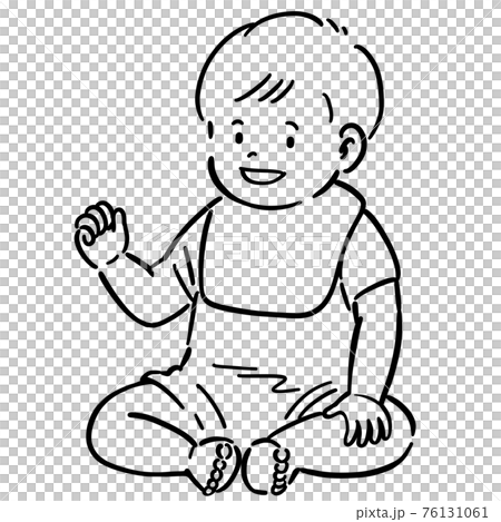 お座りする赤ちゃんのイラスト（線画のみ） 76131061