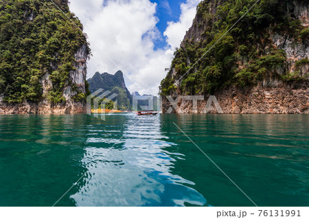 Beautiful mountains lake river sky and natural attractions in Ratchaprapha Dam at Khao Sok National Park 76131991