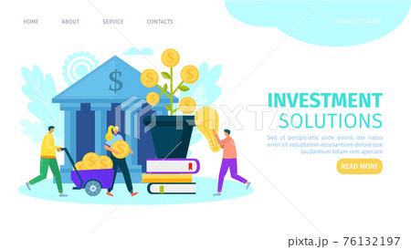 Business investment solution, vector illustration. Man woman character in huge money tree, growth idea success concept. Corporate dollar plant 76132197