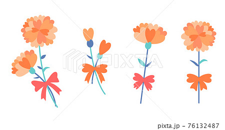 ハートの花びらのオレンジの花のセットのイラスト素材