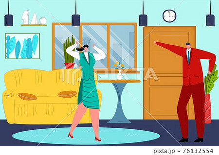 Couple man woman conflict with each other, angry wife husband family, vector illustration. Relationship conflict between married people Couple man woman conflict with each other, angry wife husband family, vector illustration. Relationship conflict between married people 76132554