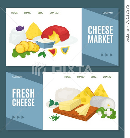Cheese product set banner, vector illustration. Food from milk collection, tasty mozzarella, feta, cheddar and flat camembert website. Cheese product set banner, vector illustration. Food from milk collection, tasty mozzarella, feta, cheddar and flat camembert website. 76132575