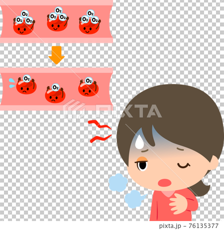 貧血の女性と酸素運搬量が減った赤血球 76135377