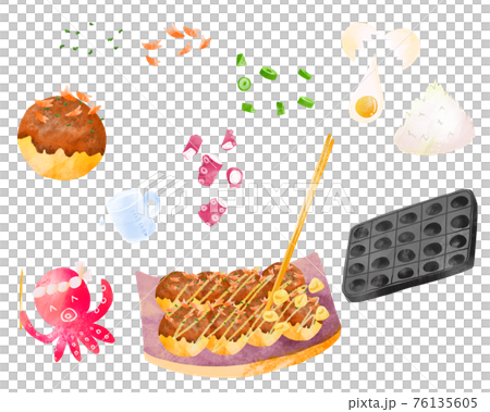 たこ焼きと食材 材料のイラストのイラスト素材