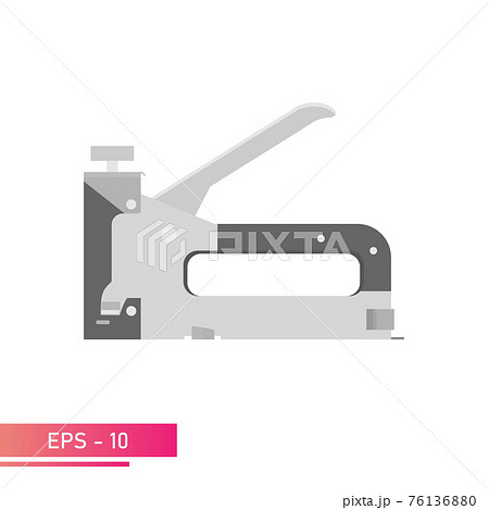 Construction stapler in a metal case. Realistic design. On a white background. Tools for workers. Flat vector illustration. Construction stapler in a metal case. Realistic design. On a white background. Tools for workers. Flat vector illustration. 76136880