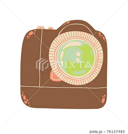 Cute photo camera icon in cartoon flat design. DSLR camera with battery grip clip art in doodle style. Vector illustration isolated on white background. 76137483